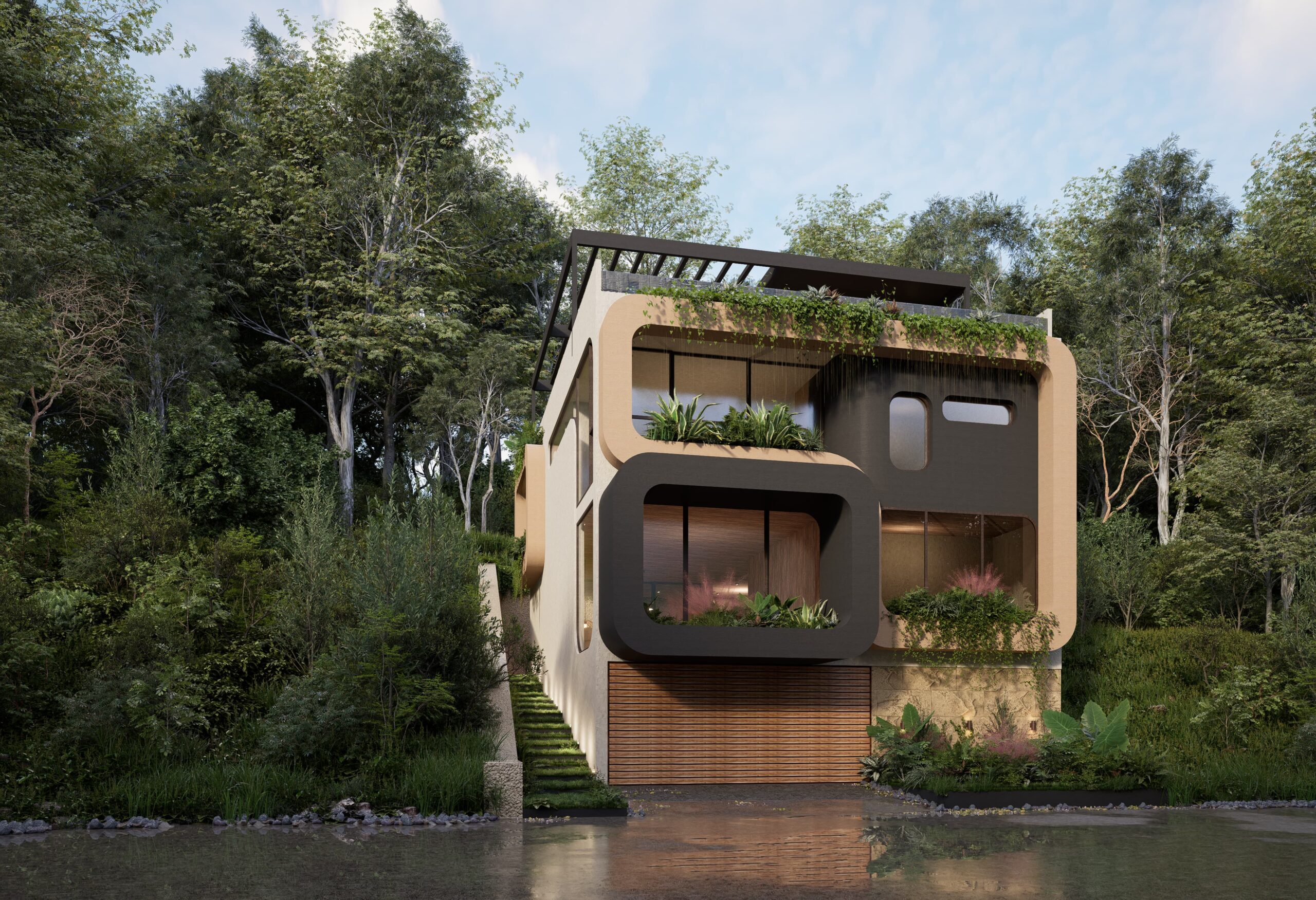 Luxury villa front view with unique architecture – pre sale Punta Mita