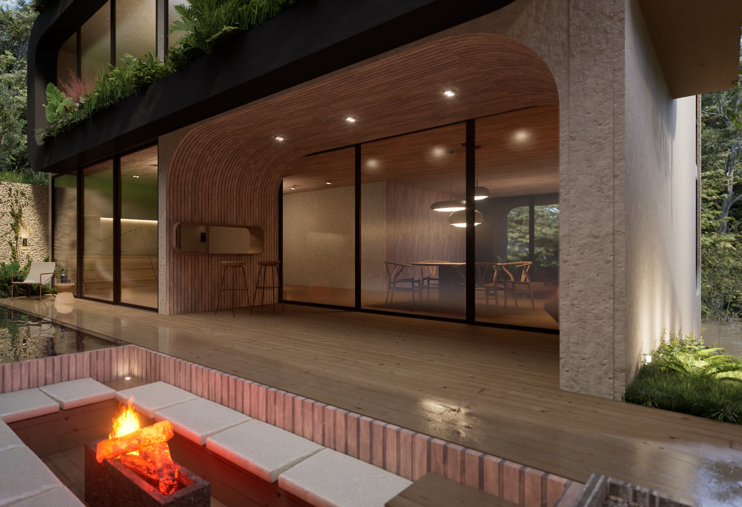 Luxury pool and firepit outdoor lounge – pre sale Punta Mita