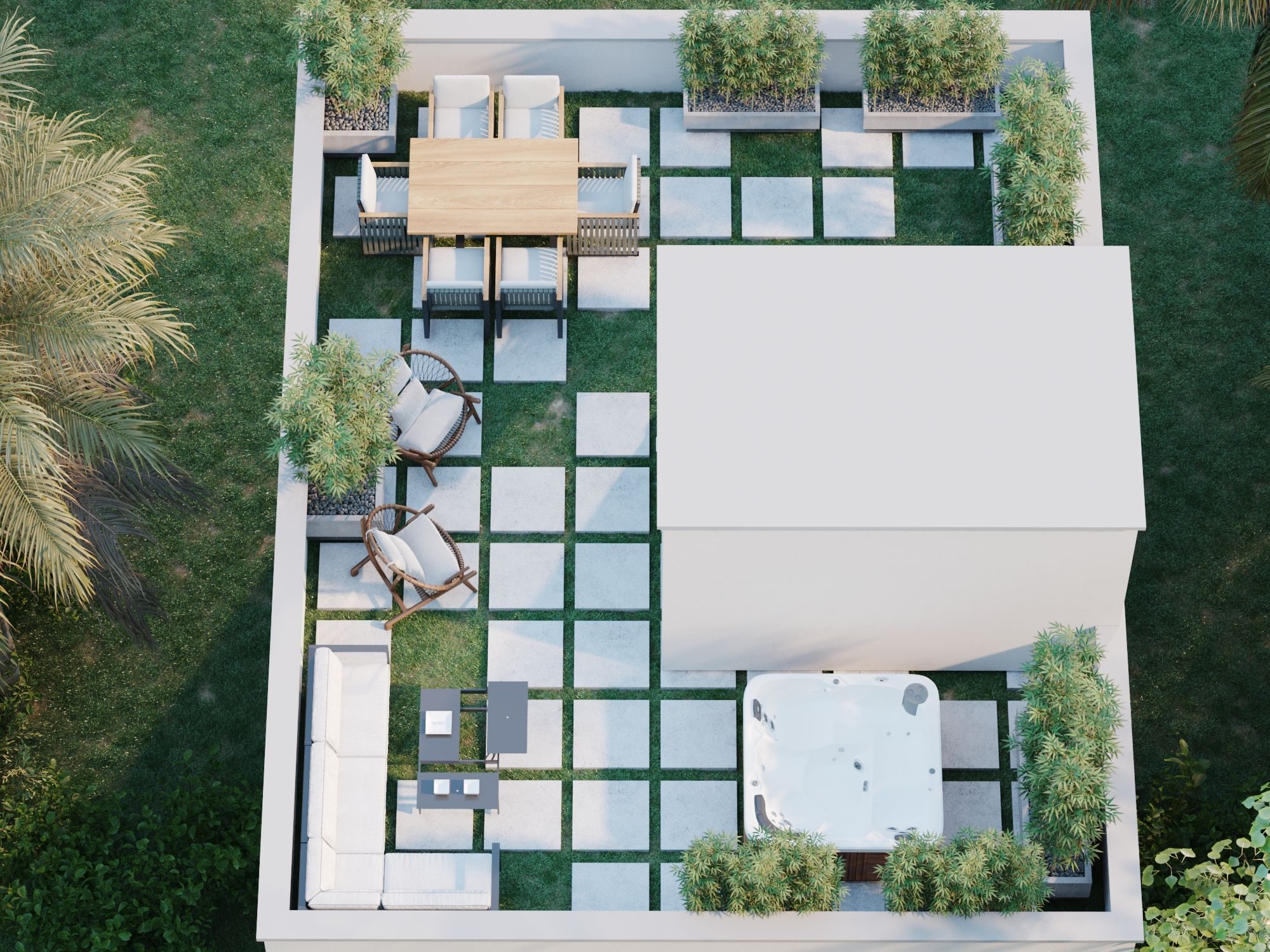 Rooftop terrace with jacuzzi and seating area in Punta Mita villa for pre sale